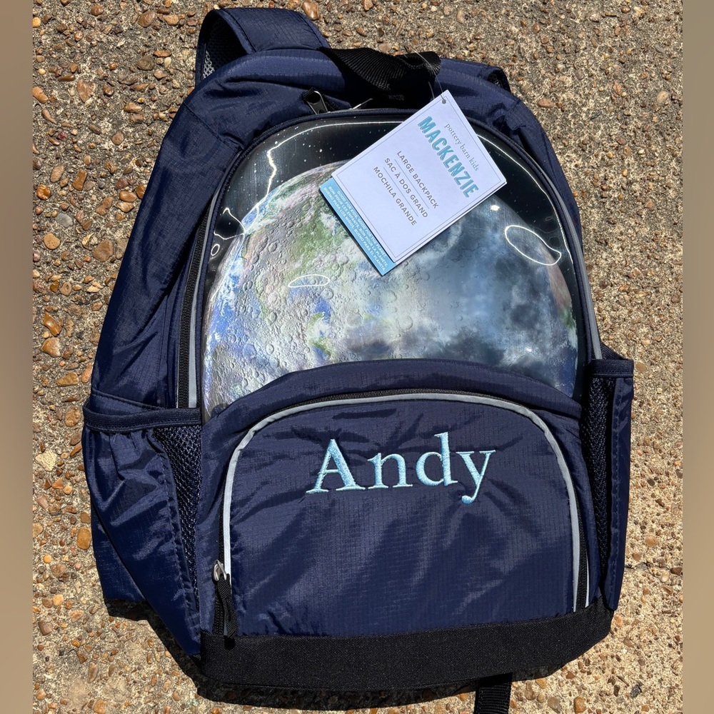 NWT Pottery Barn Large Mackenzie Earth & Moon Holographic Backpack Personalized